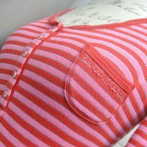 Victoria's Secret Red Pink Striped Ribbed Waffle Pajama Top Cute Silver Comfy